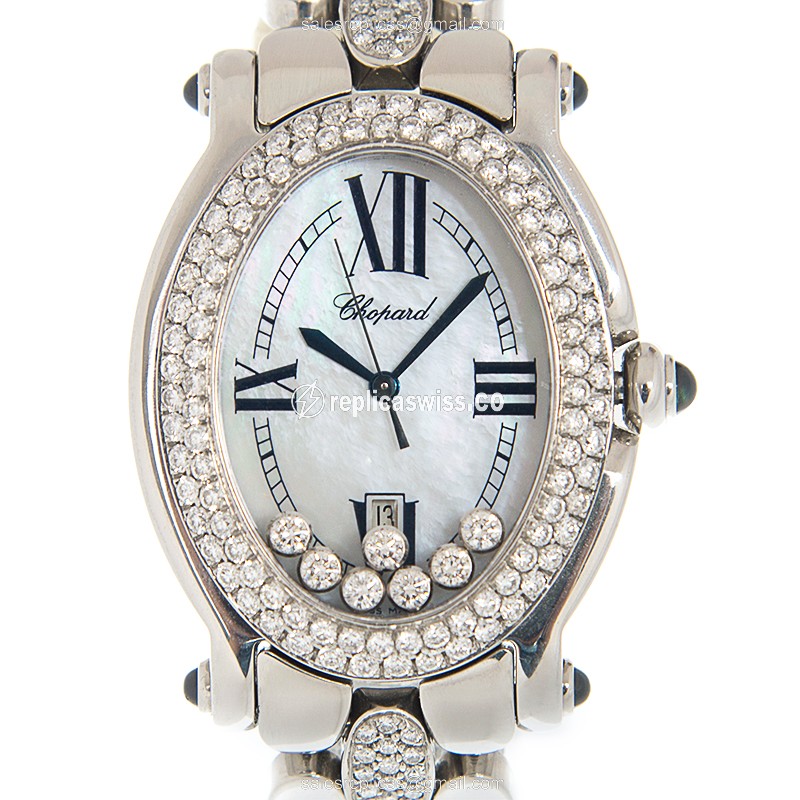 Chopard NRSVDIA_DIASTRAP Happy Sport Quartz - Diamond Case - White Dial - Silver Steel Strap